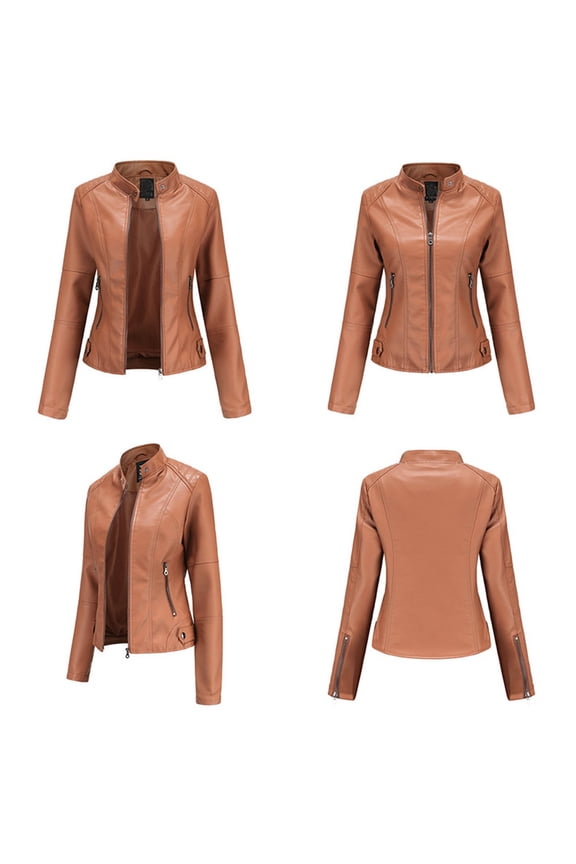 Faux Leather Jacket Women Bomber Jacket Fashion Windproof Motorcycle Jackets Plus Size Slim Fit Leather Coats Full Zip Up Lightwieght Coat with Pockets