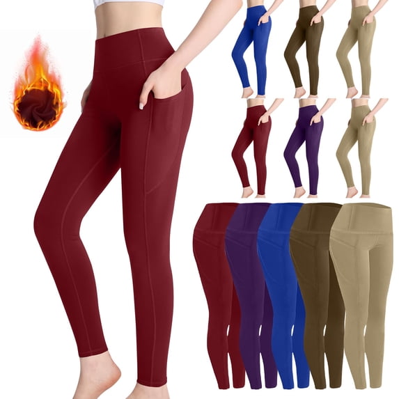 VEKDONE Fleece Lined Leggings Women Tummy Control Thermal Warm High Waisted Yoga Outdoor Hiking Running Tights with Pockets