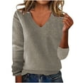 thumbnail image 1 of VEKDONE Fleece Sweaters for Women Fall Long Sleeve V Neck Sweaters Soft Wool Cozy Pullover Tops Trendy Knit Cotton Warm Sweater, 1 of 6