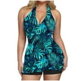 thumbnail image 1 of VEKDONE Floral Print Bathing Suits for Women Sexy Front Crossover Halter Tankini Swimsuits with Boyshort Two Piece Stretch Tummy Control Swimsuit Beach Swimwear B Multicolor L, 1 of 7