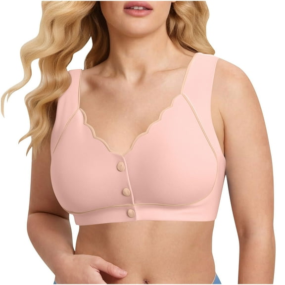 VEKDONE Front Buckle Bras for Women Breathable Mesh No Underwire Free Push up Comfort Sports Bra Full Coverage Supportive Everyday Bra Pink Size L