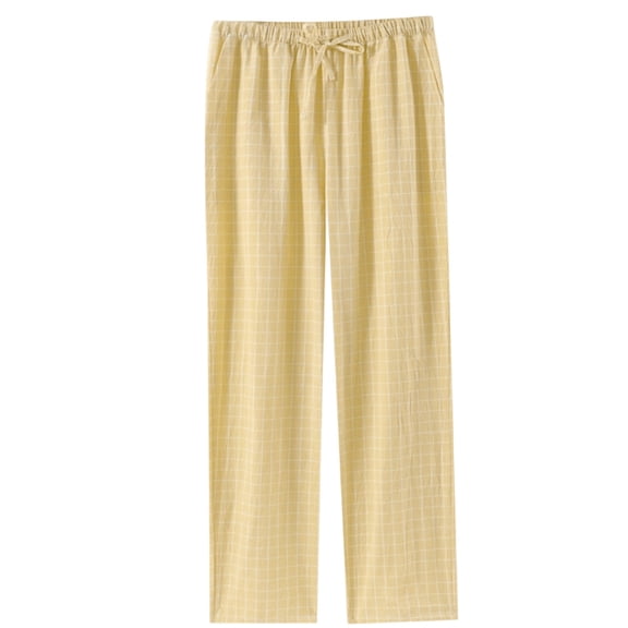VEKDONE Gingham Pajama Pants Women Drawstring Elastic Waist Cotton Lounge Pant Casual Lightweight Straight Leg Pj Bottoms for Ladies Yellow M
