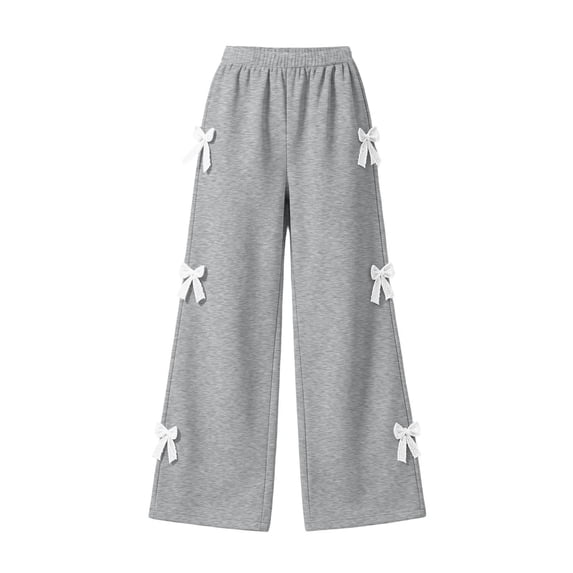 VEKDONE Girls Bow Side Sweatpants Loose Fit Pull‑On Waist Track Pants Wide Leg Casual Athletic Joggers Fall Winter Fashion Re4Laxed Clothing for Street,Home
