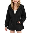 thumbnail image 1 of VEKDONE Girls Zip Up Hoodie Kids Cinched Waist Drawstring Hooded Sweatshirt Jacket Casual Long Sleeve Fall Winter Daily Outerwear Black,7-8 Years, 1 of 6