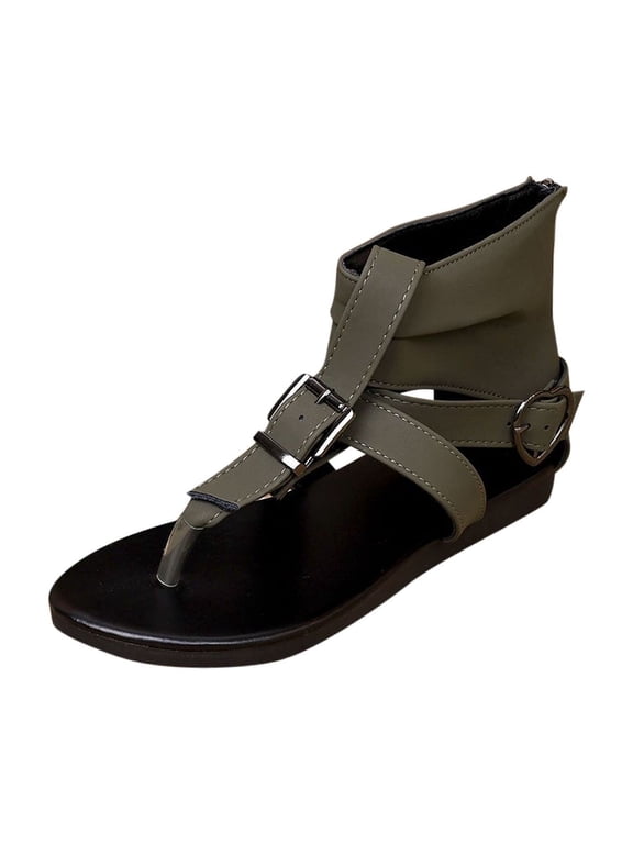 Gladiator Sandals Women Women's Fashion Casual Spring And Summer New Beach Flip-Flop Open-Toe High-Top Flat Sandals