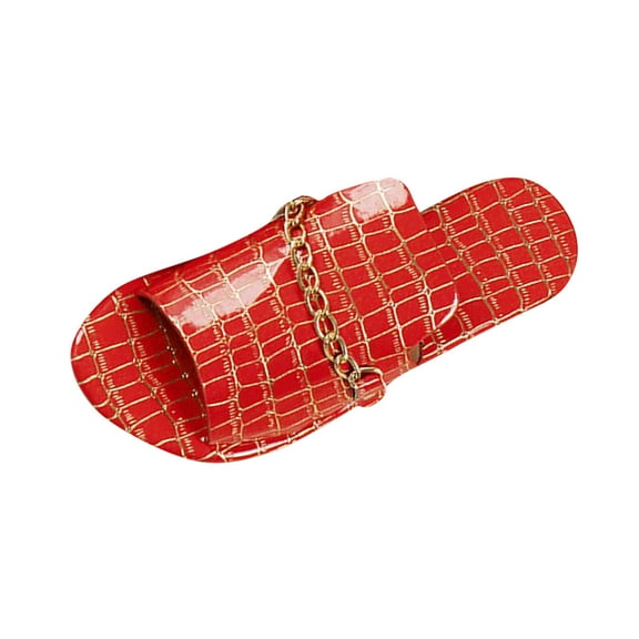 VEKDONE Gladiator Sandals Women Women's Fashion Casual Spring And Summer New Beach Metal Chain Round Toe Open Toe Flat Slippers