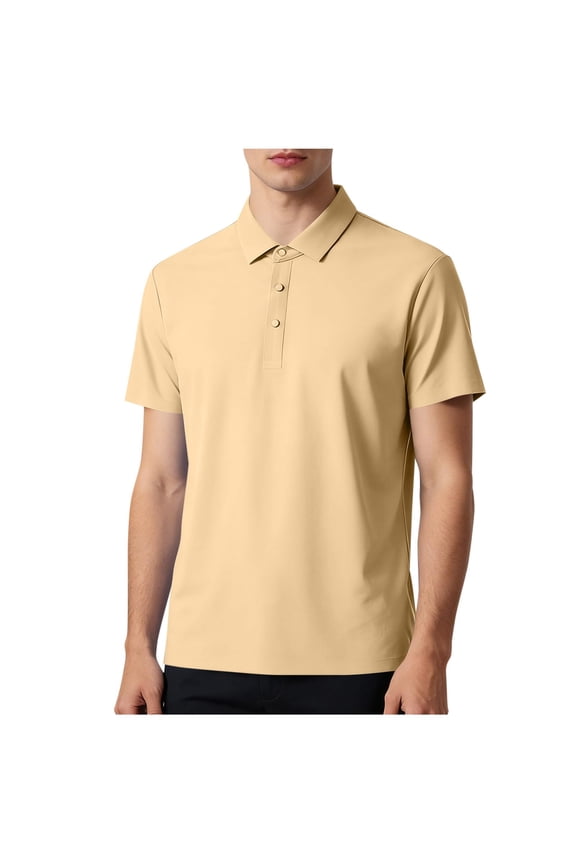 Golf Shirts for Men Summer Short Sleeve Button Down Collared Shirt Casual Plus Size Stretchy Breathable Workout Tops Business Work Shirts Khaki XL