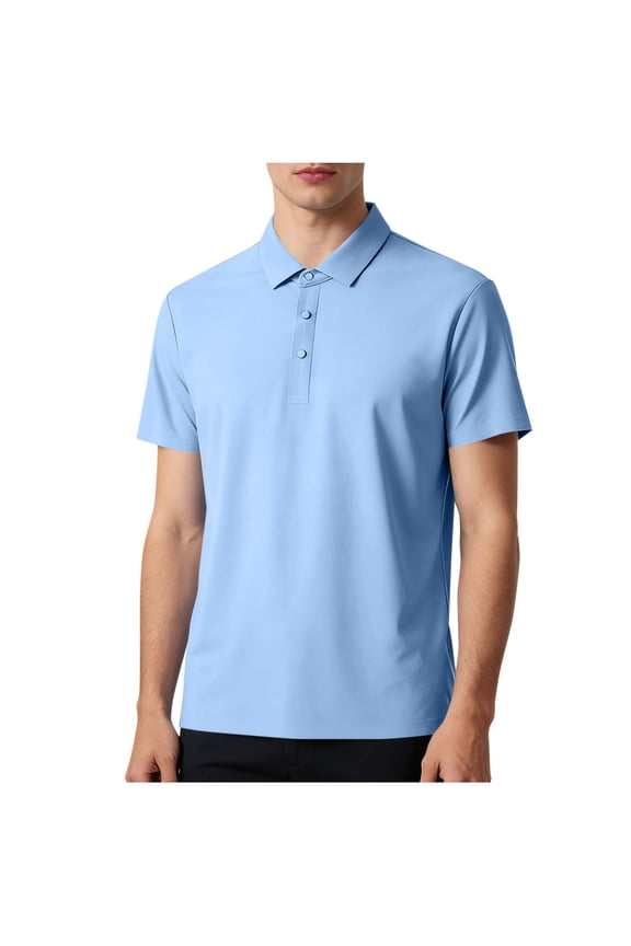 Golf Shirts for Men Summer Short Sleeve Button Down Collared Shirt Casual Plus Size Stretchy Breathable Workout Tops Business Work Shirts Light Blue XXXXL