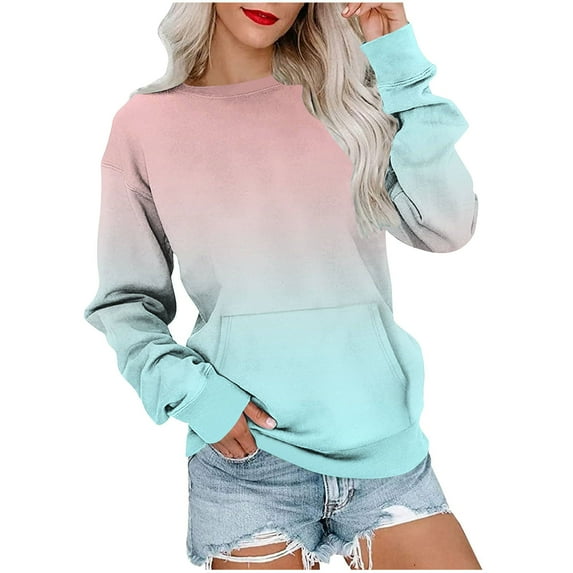 VEKDONE Gradient Color Sweatshirts for Women Long Sleeve Crewneck Pullover Casual Loose Fit Thin Fleece Tops Outdoor Streetwear Blouse Fall Clothes Top