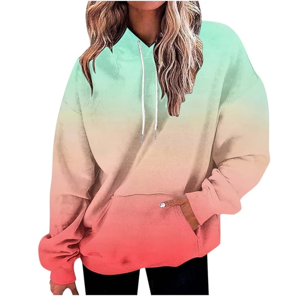 VEKDONE Gradient Print Hoodies for Women Oversized Long Sleeve Drawstring Hooded Sweatshirts Fall Winter Thin Fleece Loose Fit Pullover Sweatshirt with Pocket Orange M