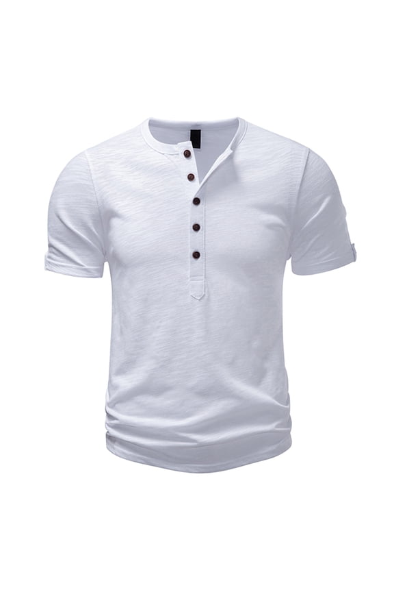 Half Button Shirts for Men Short Sleeve Cotton Henley Shirt Solid Color Muscle Gym Workout Athletic Tee Shirts Fashion Clothes White XXL