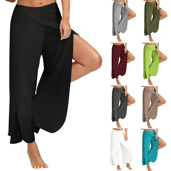 VEKDONE Harem Pants for Women Double High Slit Leg Flowy Yoga Pant Pilates Dance Hippie Wrap Beach Cover-Up Pants Solid Color Hollow Out Long Pants