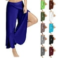thumbnail image 1 of VEKDONE Harem Pants for Women Double High Slit Leg Flowy Yoga Pant Pilates Dance Hippie Wrap Beach Cover-Up Pants Solid Color Hollow Out Long Pants, 1 of 7