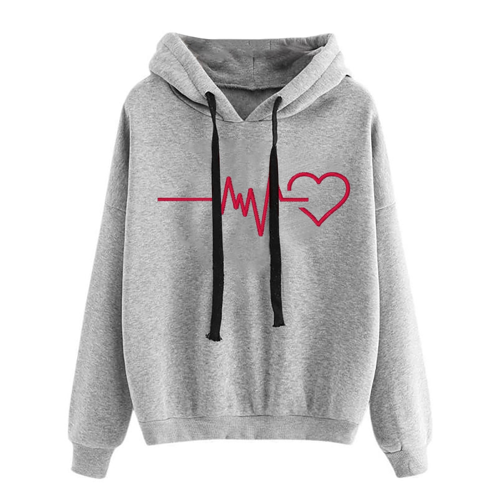 Women's Heart Print Streetwear Hoodies Sweatshirt Spring Autumn Long Sleeve
