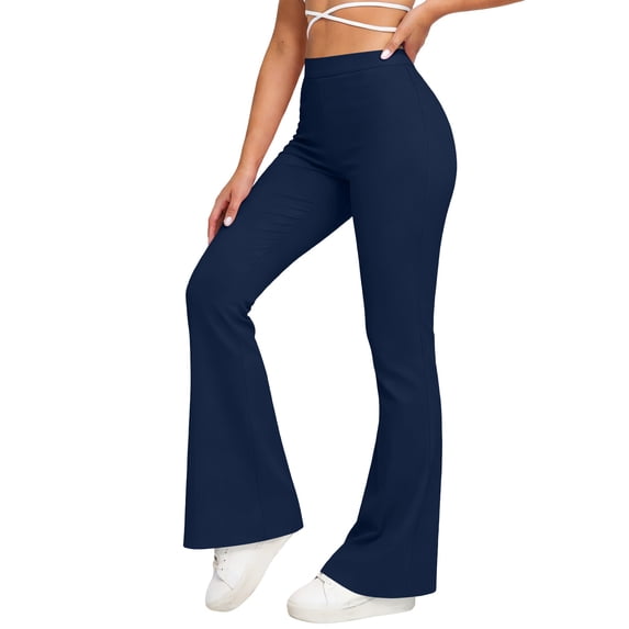VEKDONE High Waisted Flare Leggings for Women Basic Solid Color Stretch Bell Bottom Versatile Lounge Yoga Pants Dark Blue L