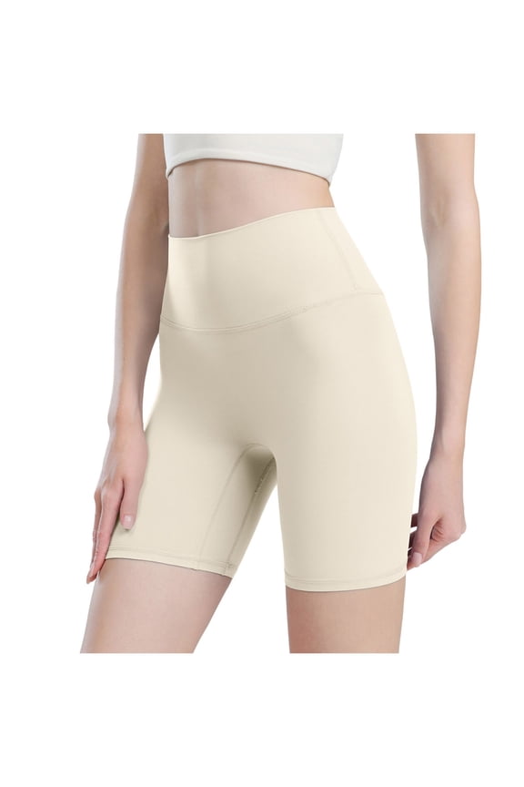 High Waisted Women Biker Shorts Buttery Soft Elastic Butt Lifting Tummy Control Shorts for Gym, Yoga, Workout Beige L