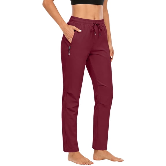 VEKDONE Hiking Pants for Women Stretch Lightweight Running Athletic Pants with Zipper Pockets Summer Drawstring Straight Leg Ankle Pants Red XL