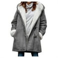 thumbnail image 1 of VEKDONE Hoodie Jackets for Women Fall Winter Fleece Lined Horn Button Coat Solid Color Plush Warm Jacket Plus Size Hooded Outerwear with Pockets, 1 of 5