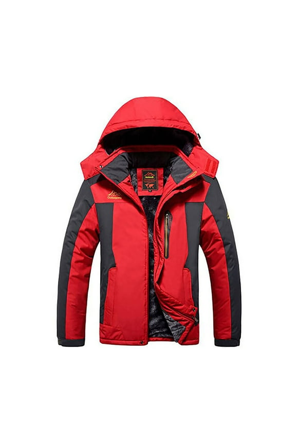 Hoodies Jackets for Women Winter Thicken Warm Outdoor Windbreaker Full Zipper Plus Size Waterproof Hooded Jacket Windproof Mountain Coat Red XXXXL