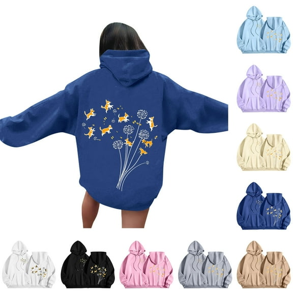 VEKDONE Hoodies for Women Oversized Loose Fit Hooded Sweatshirt Fashion Print Drawstring Pullover with Pockets Fall Long Sleeve Thin Fleece Sweatshirts