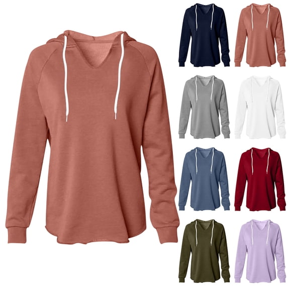 VEKDONE Hoodies for Women Drawstring V Neck Long Sleeve Lightweight Hooded Sweatshirts Pullover