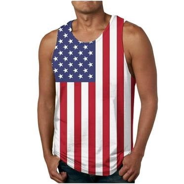 VEKDONE Independence Day Tank Tops for Men American Flag Print Patriotic Blouse Summer Sleeveless Crewneck Vest Plus Size Loose Fit Beach Tanks Top