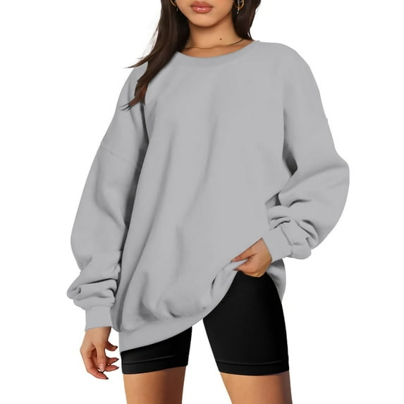 VEKDONE Junior Sweatshirts Women's Oversized Long Sleeve Sweatshirt Crewneck Pullover Hoodie Loose Sweatshirt Gray,M