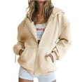 thumbnail image 1 of VEKDONE Junior Sweatshirts Hooded And Zip Up Women's Zip Up Long Sleeve Sweatshirt Hoodies Oversized Casual Drawstring Hooded Pullover Blouse Beige,L, 1 of 5