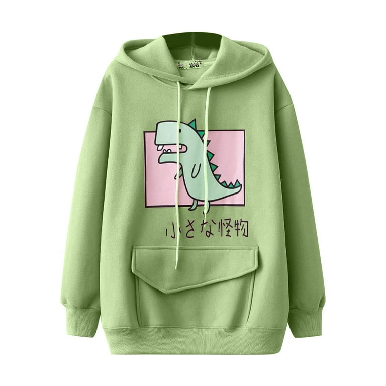 VEKDONE Junior Sweatshirts Hooded Japanese Dinosaur Print
