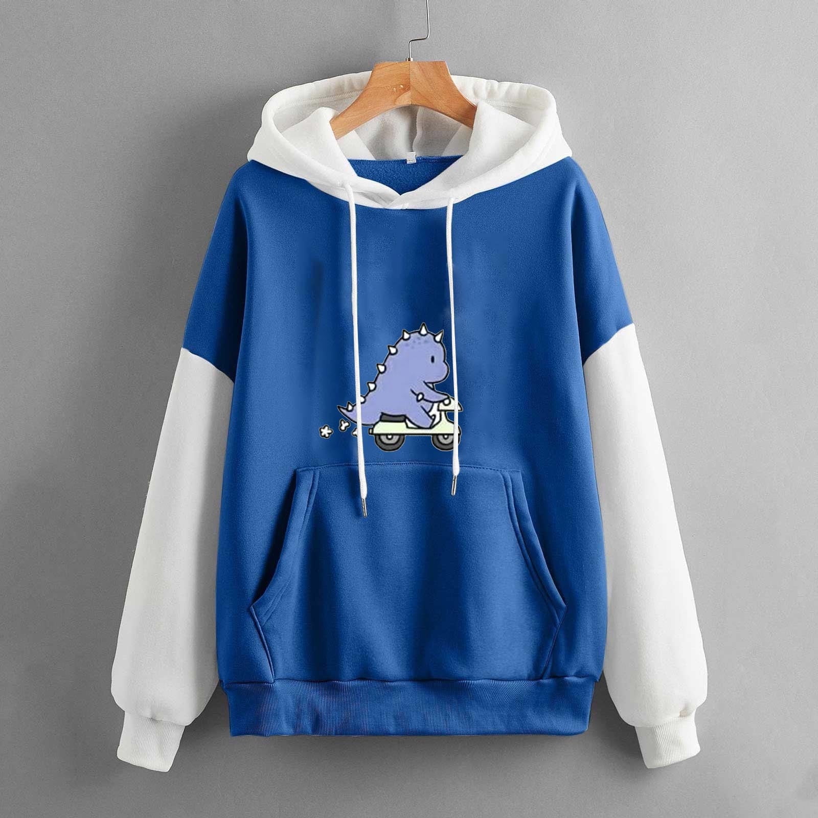 VEKDONE Junior Sweatshirts Hoodies Zip Front Dinosaur Cute Sweatshirt for Teen Girls Purple Sweatshirt for Women Patchwork Long Sleeve Hoodies