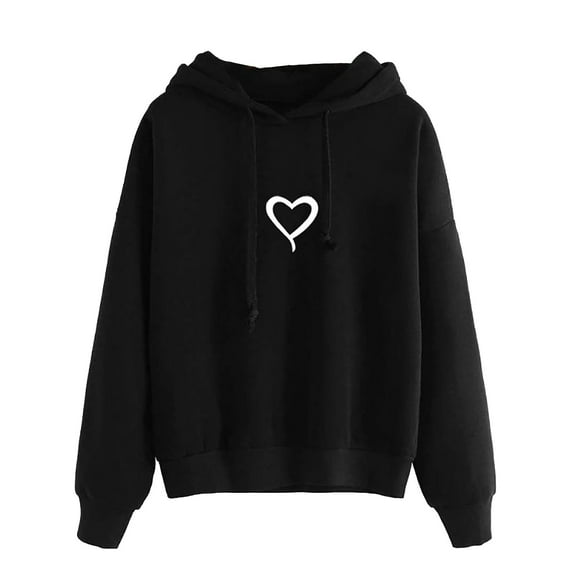 VEKDONE Junior Sweatshirts Hoodies Zip Front Teen Girls Sweatshirt Love Heart Graphic Cute Sweatshirt Long Sleeve Hoodies Drawstring Blouse Black,XXL