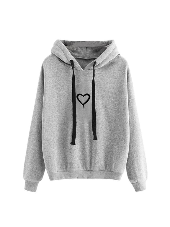 Junior Sweatshirts Hoodies Zip Front Teen Girls Sweatshirt Love Heart Graphic Cute Sweatshirt Long Sleeve Hoodies Drawstring Blouse Gray,S