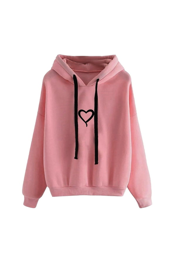 Junior Sweatshirts Hoodies Zip Front Teen Girls Sweatshirt Love Heart Graphic Cute Sweatshirt Long Sleeve Hoodies Drawstring Blouse Pink,S
