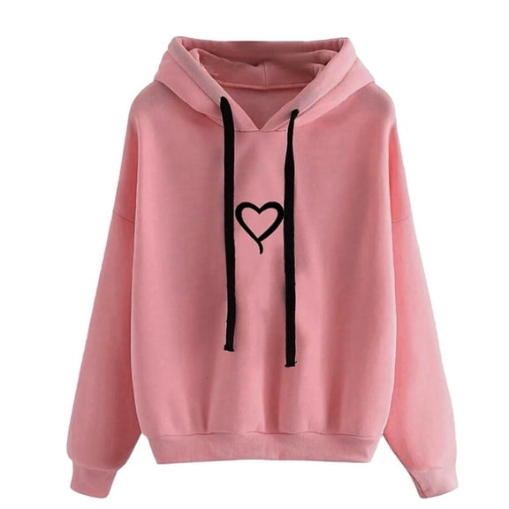 VEKDONE Junior Sweatshirts Hoodies Zip Front Teen Girls Sweatshirt Love Heart Graphic Cute Sweatshirt Long Sleeve Hoodies Drawstring Blouse Pink,S
