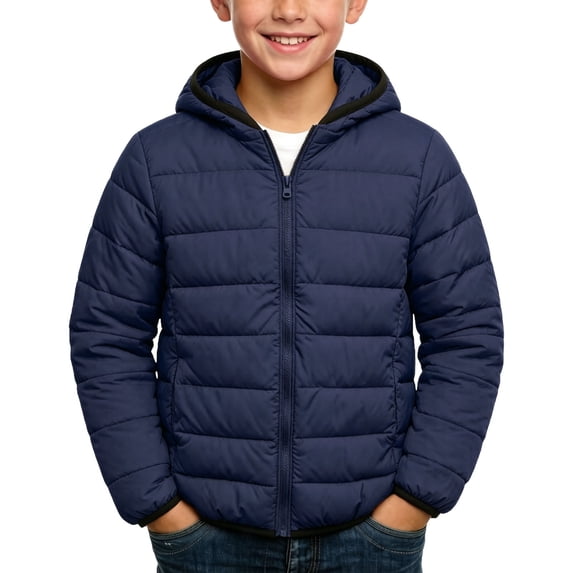 VEKDONE Kids Boys Girls Quilted Puffer Jacket Hooded Winter Coat Kids Windproof Lightweight Warm Outerwear with Pockets Navy,1-2 Years