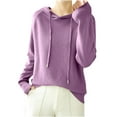thumbnail image 1 of VEKDONE Knit Hooded Sweatshirt for Women Solid Color Loose Fit Drawstring Hoodies Casual Soft Lightweight Long Sleeve Pullover Top Fall Outfits Tops, 1 of 2