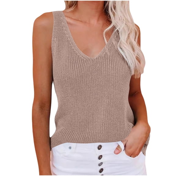 VEKDONE Knit Sleeveless Tank Tops for Women Solid Color Scoop Neck Camisole Summer Lightweight Breathable Plus Size Tunics Tanks Khaki XX-Large