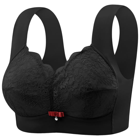 VEKDONE Lace Bras for Women Full Coverage Lifting Underwire Bra Seamless Push Up Bras Wide Straps Supportive Bra Everyday Bra Sports Bra Black Size XL