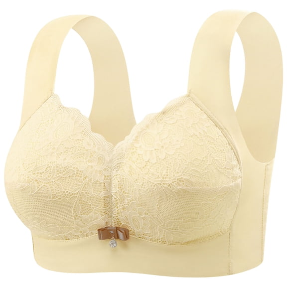 VEKDONE Lace Bras for Women Full Coverage Lifting Underwire Bra Seamless Push Up Bras Wide Straps Supportive Bra Everyday Bra Sports Bra Beige Size L