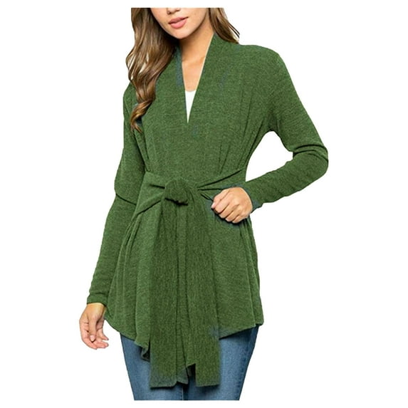 VEKDONE Lightweight Cardigans Sweater for Women Loose Casual Long Sleeve Cotton Open Front Breathable Cardigans Solid Color Cardigan with Lace Up