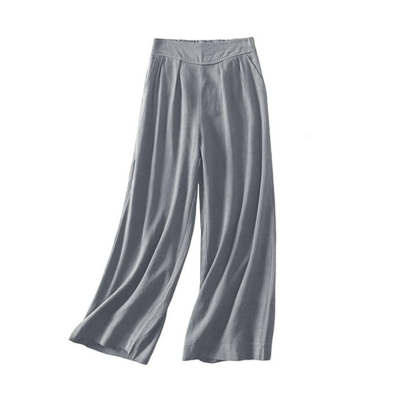 VEKDONE Linen Yoga Wide Leg Pants for Women Elastic High Waisted Plus Size Palazzo Pants Solid Color Casual Beach Vacation Long Pants with Pockets Gray XXXXL