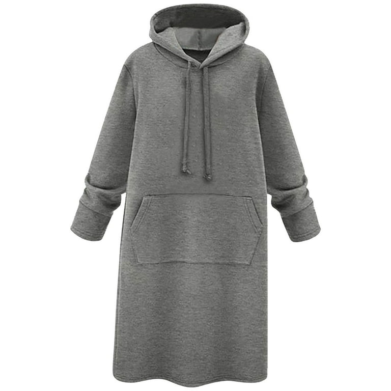 VEKDONE Long Hoodie Pullover for Women Clearance Sale Long Sleeve Plus Size Sweatshirts with Pockets Solid Color Drawstring Blouse Fall Winter Lazy Style Lengthen Loungewear Walmart