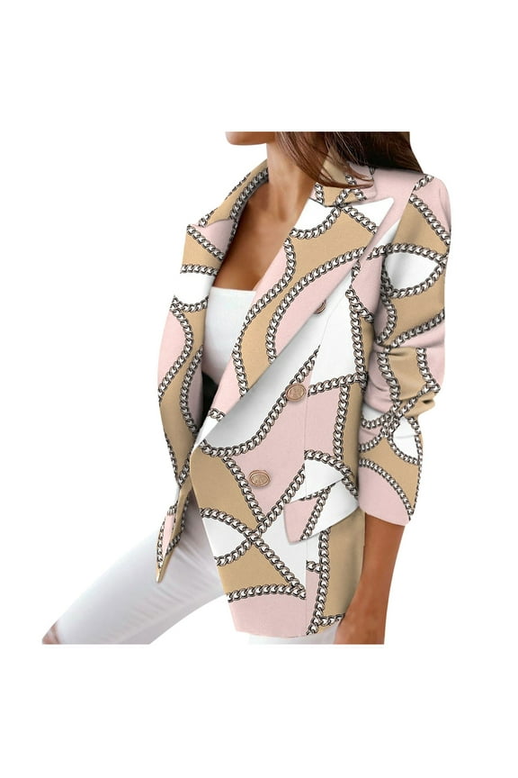 Long Sleeve Blazers Jackets for Women Casual Print Button Coat Trendy Slim Business Blazer Jacket Fall Winter Lapel Outwear Pink XL