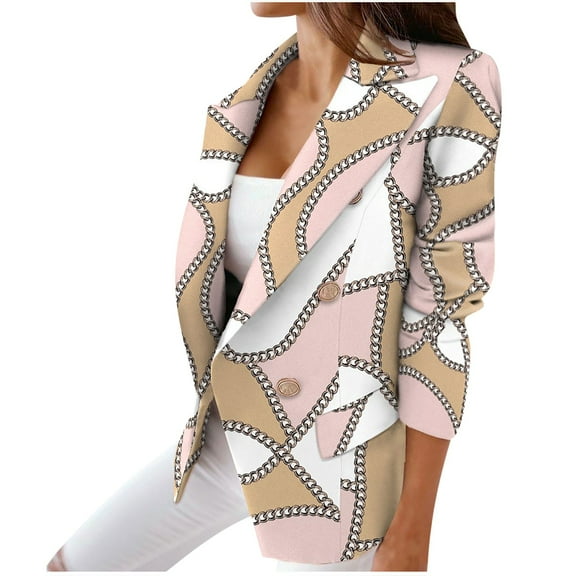 VEKDONE Long Sleeve Blazers Jackets for Women Casual Print Button Coat Trendy Slim Business Blazer Jacket Fall Winter Lapel Outwear Pink XXL