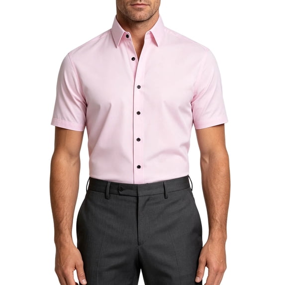 VEKDONE Men's Dress Shirts Short Sleeve Button Down Wrinkle Free Stretch Tucked in Shirt Regular Fit Business Casual Formal Shirt Solid Color Work Shirts Pink XXXL