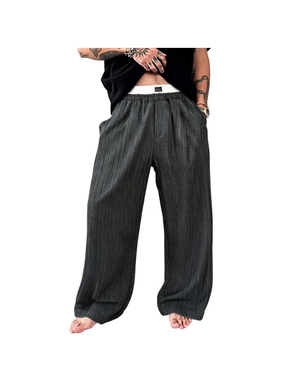 Men's Harem Pants Casual Elastic Waist Baggy Wide Leg Trousers with Pockets Fake Two Piece Loose Fit Lounge Pants for Yoga Travel Daily Wear