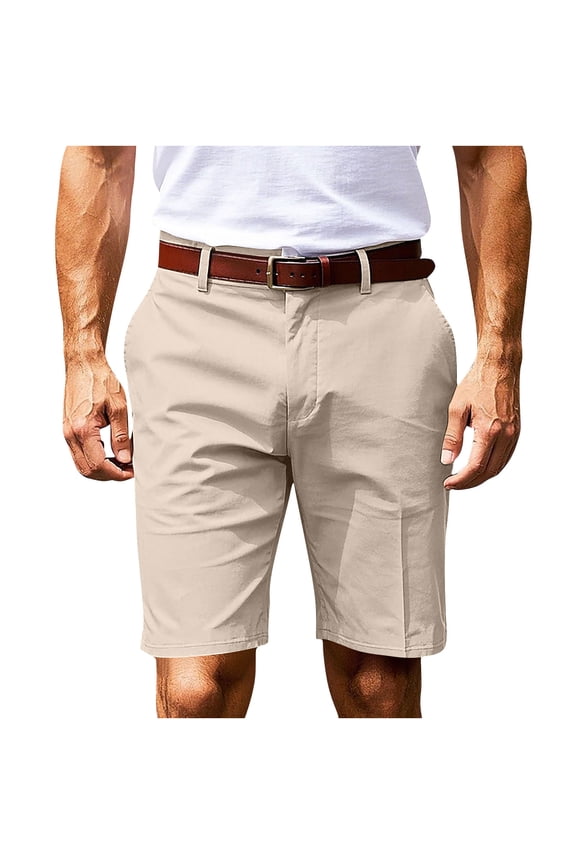 Men's Stretch Golf Shorts Flat Front Dress Shorts Summer Lightweight Bermuda Shorts Solid Color Casual Button Zipper Shorts with Pockets