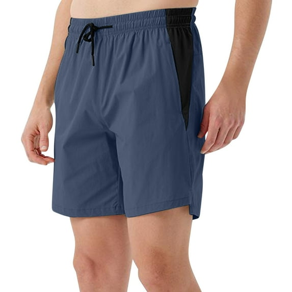 VEKDONE Mens Athletic Shorts Summer Stretch Loose Fit Color Block Shorts Casual Lightweight Breathable Workout Shorts Elastic Waist Drawstring Lounge Shorts with Pockets Blue XXL