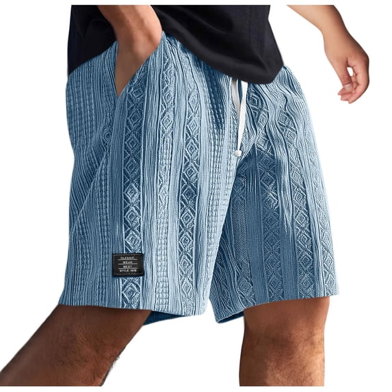 VEKDONE Mens Big and Tall Shorts Fashion Jacquard Textured Beach Shorts Summer Loose Fit Comfy Drawstring Short with Pockets Casual Lightweight Stretch Short Pants Blue M