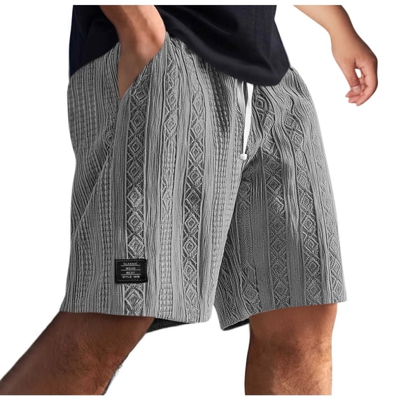 VEKDONE Mens Big and Tall Shorts Fashion Jacquard Textured Beach Shorts Summer Loose Fit Comfy Drawstring Short with Pockets Casual Lightweight Stretch Short Pants Gray L